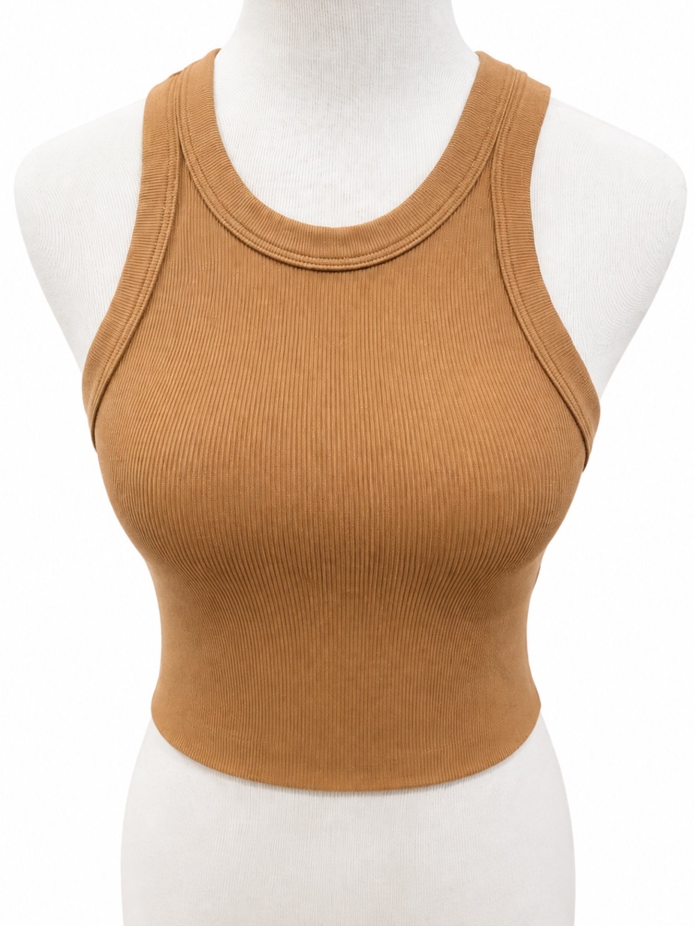 Nikibiki Ribbed Crop Tank Top in Camel Brown